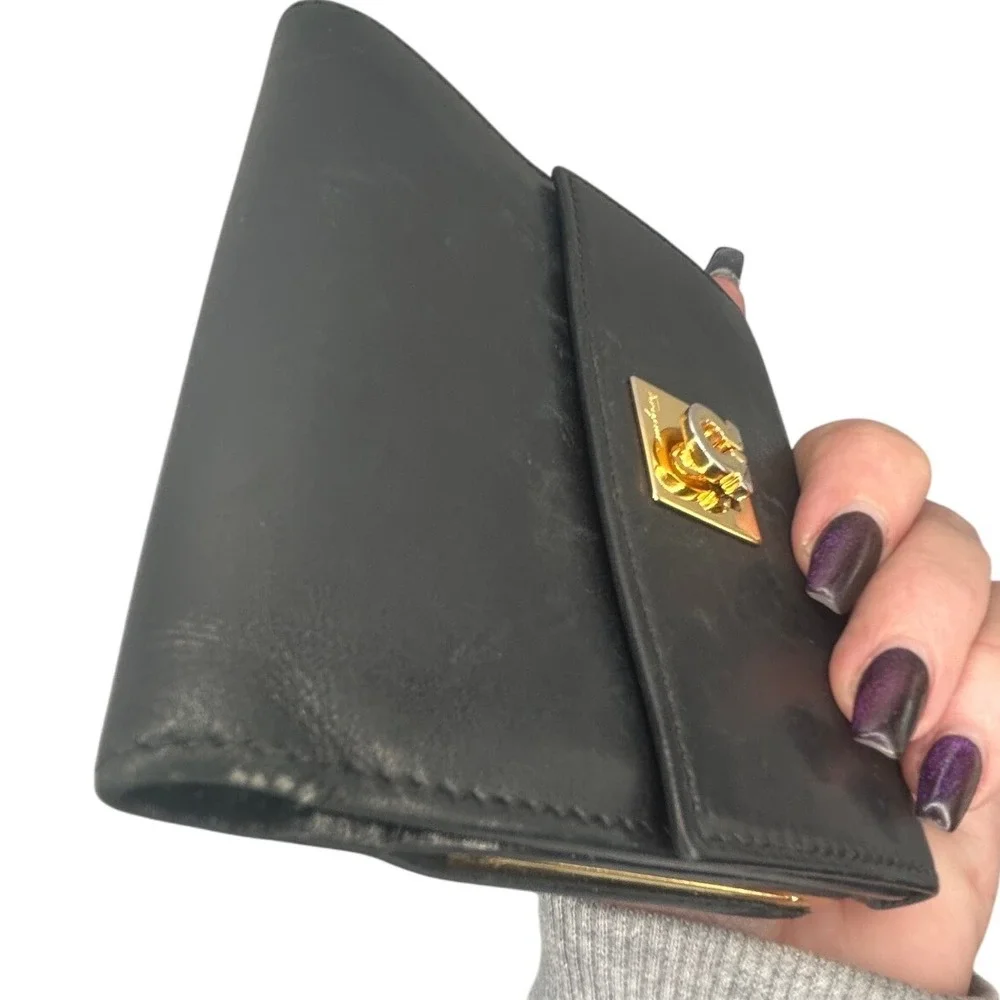 Salvatore Ferragamo‎ Black Leather Gancini Lock Tri Fold Wallet#118